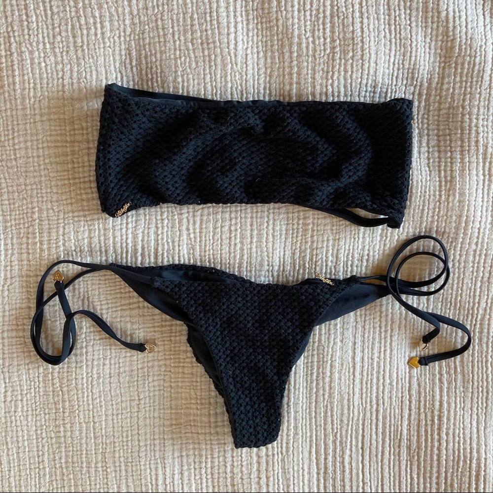 Wildfox crochet black bandeau bikini set
